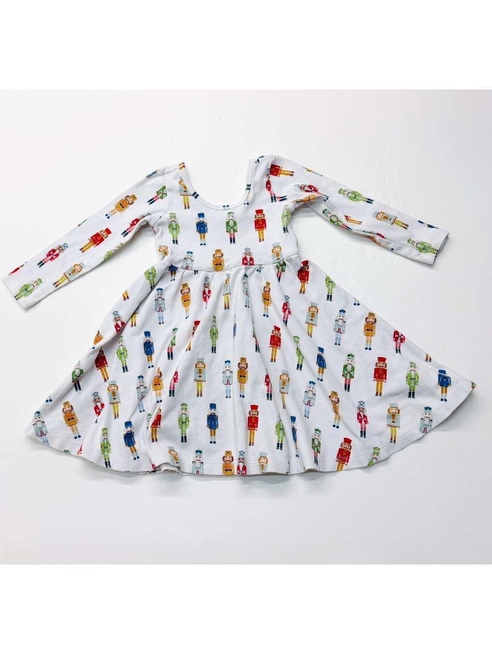 Nola Tawk Girls White Nutcracker Print Long Sleeve Dress Christmas Size 4T